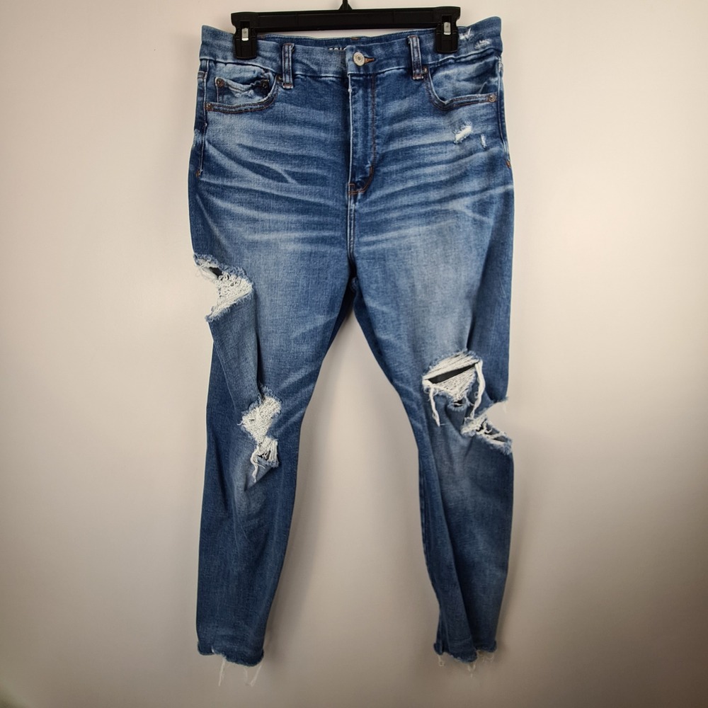 American Eagle Curvy Super Hi-Rise Jegging 10 X-Short‎ Distressed Ripped Jeans